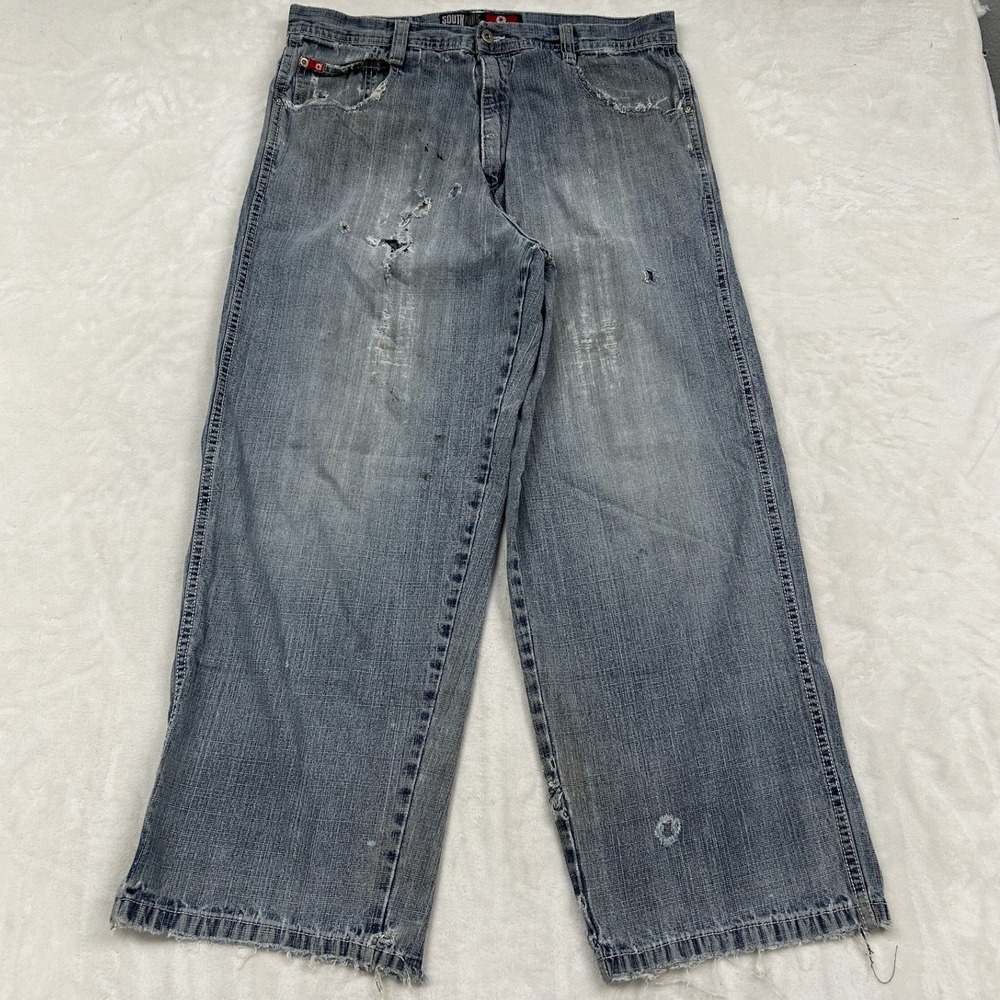 Southpole Relaxed Jeans Mens 36 Blue Distressed Baggy Streetwear Y2K Denim